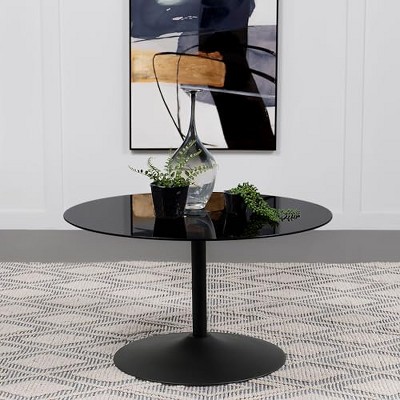 Ganso Round Black Metal Coffee Table with Glass Top