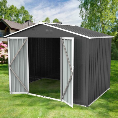 GDFStudio Blume 6‘x8’ Apex Roof Metal Storage Shed with Hinged Door and Punched Vents