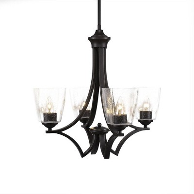 Toltec Lighting Zilo 4 - Light Chandelier in  Dark Granite with 4.5" Square Clear Bubble Shade