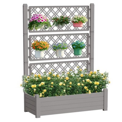 NAYSAYE Raised Garden Bed Planter Box Trellis Outdoor Resin Raised Garden Bed with Drain Plug for Climbing Plants, Brown, 43.4"*18.26"*59.3"