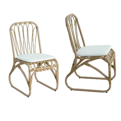 Infurnic Patio Dining Chairs 2PCS Outdoor Wicker with Washable Cushions for Backyard, Poolside, Garden Spaces Use, Beige, 17.75"*21.75"*34.5"