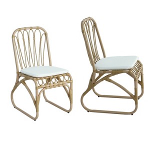 Infurnic Patio Dining Chairs 2PCS Outdoor Wicker with Washable Cushions for Backyard, Poolside, Garden Spaces Use, Beige, 17.75"*21.75"*34.5" - 1 of 4