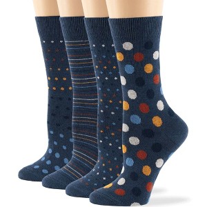Women Cotton Calf Patterned Sock - 4 Pack - Striped, Dot, Geometric - M/L - Black, Brown, Navy | 7BIGSTARS KINGDOM - 1 of 4