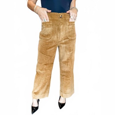 Women's Cropped Wide Leg Corduroy Pants - Velvet Heart