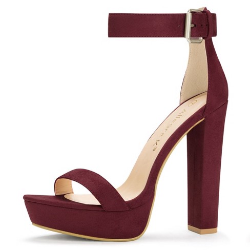 Allegra K Women's Platform High Heel Ankle Strap Chunky Heels Sandals  Burgundy 9 : Target