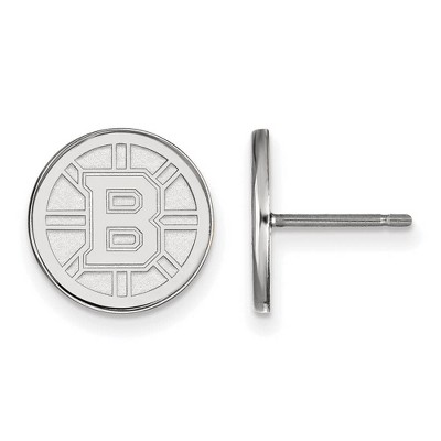Black Bow Jewelry 10k White Gold Boston Bruins NHL Stud Earrings