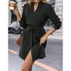 Women's Tie Belt Button Down Shirt Dress Casual Office Mini Length Dress Black M - 4 of 4