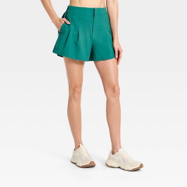Women's Woven High-Rise Pleated Golf Shorts - All In Motion™ Forest Green XS