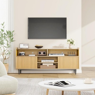 TV Stand for TVs, Boho Entertainment Center with Storage Cabinets