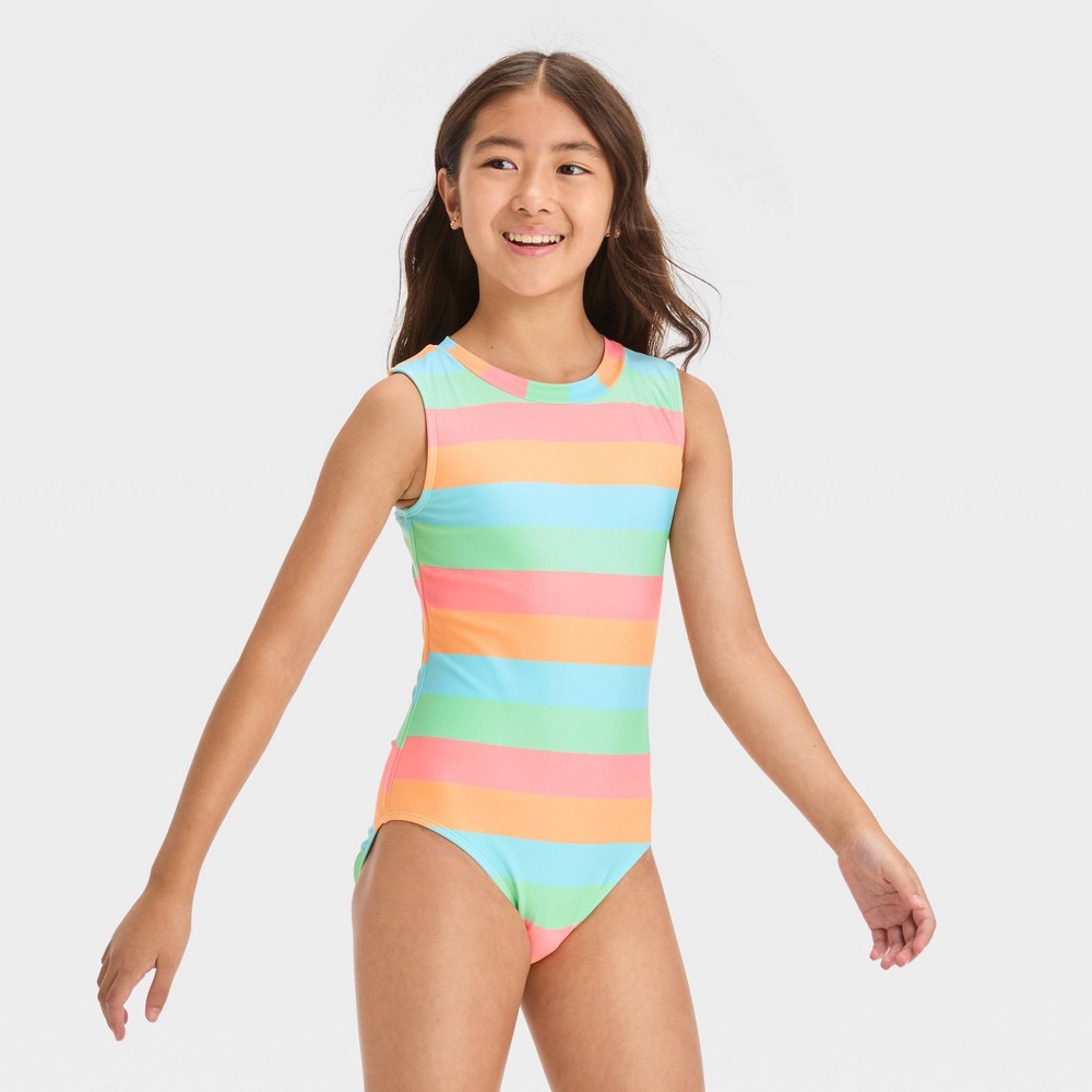Photos - Swimwear Girls' Sweet Summer Striped One Piece Swimsuit - art class™ M