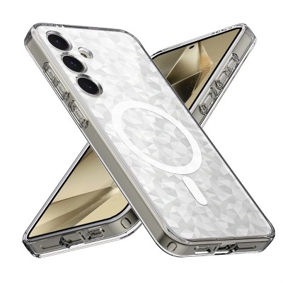 Reiko Diamond Block Design Transparent Magnetic Phone Case for Samsung Galaxy S24 Plus
