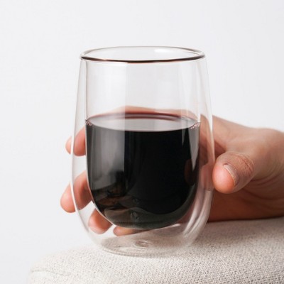 Clear Borosilicate Double-Walled Stemless Wine Glass Set