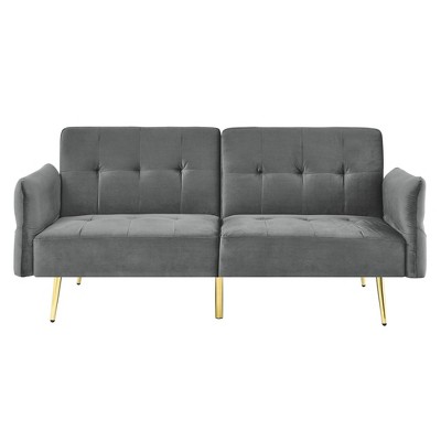 NicBex Comfy Loveseat Sofa with Adjustable Back Modern Convertible Sofa Bed with Metal Legs and Side Storage Pocket for Bedroom,Living Room,Gray