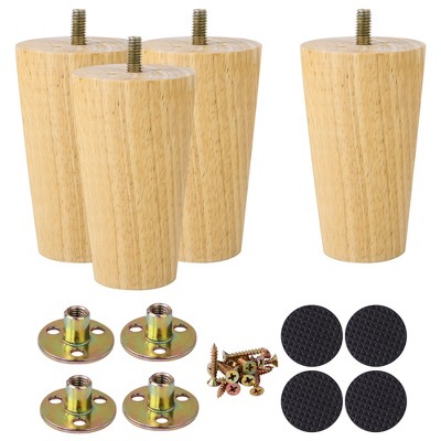 Unique Bargains Wood Furniture Sofa Dresser Legs Round Mid-Century Modern Replacement Feet Set of 4