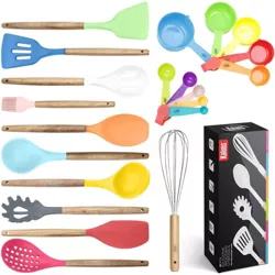 Kaluns Kitchen Utensils Set, 21 Piece Wood and Silicone, Cooking Utensils, Dishwasher Safe and Heat Resistant Kitchen Tools, Multi