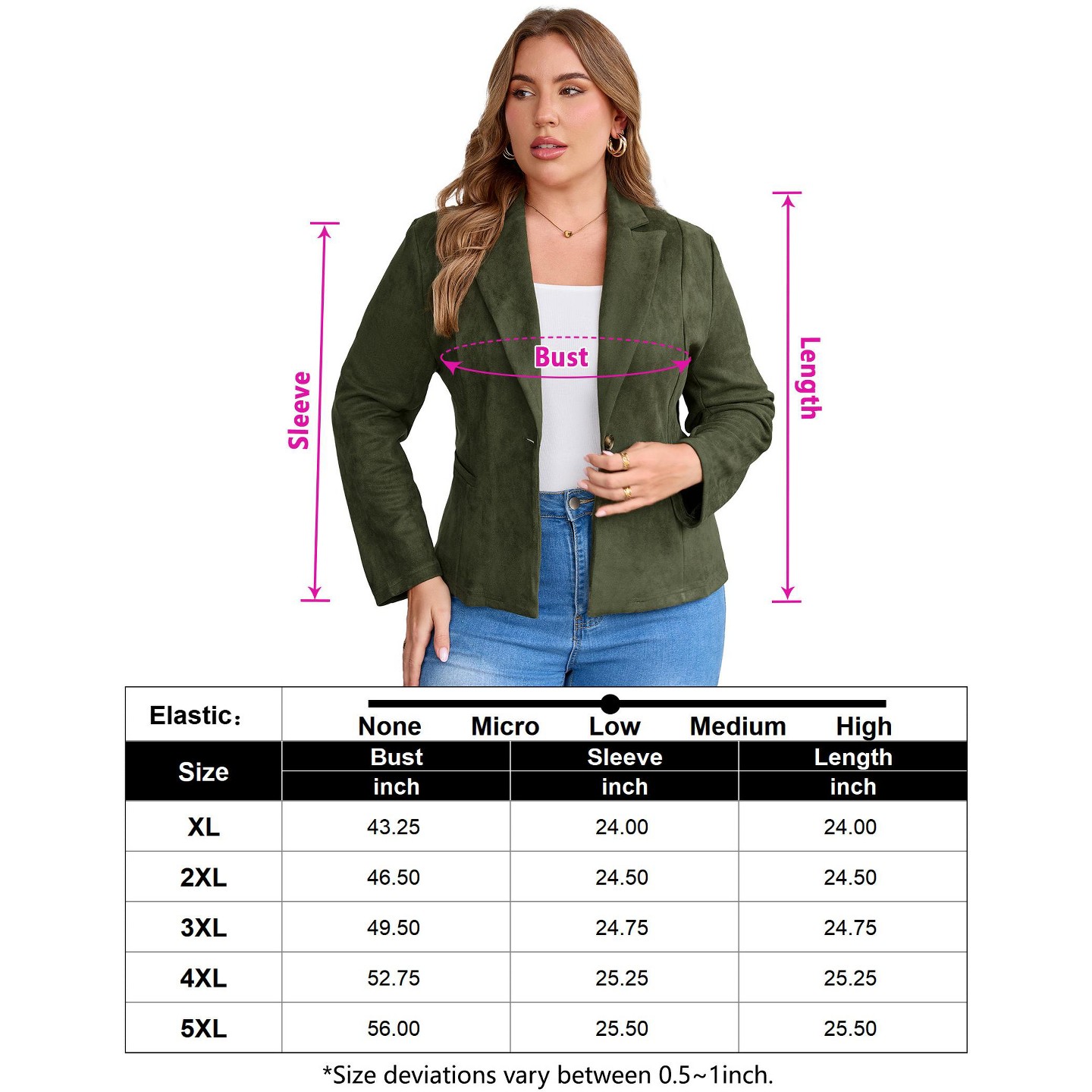 Женская куртка YesFashion Women Plus Size Blazer Jacket, Notched Lapel Single‑Button Suit Coat, Long Sleeve Business Casual Outerwear — фото 5