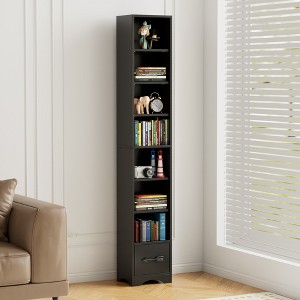 VECELO Tall Narrow Corner Bookcase, Enclosed Free-Standing Storage Cabinet with Open Shelves and Dust-Free Organization, White/Black/Brown - 1 of 4