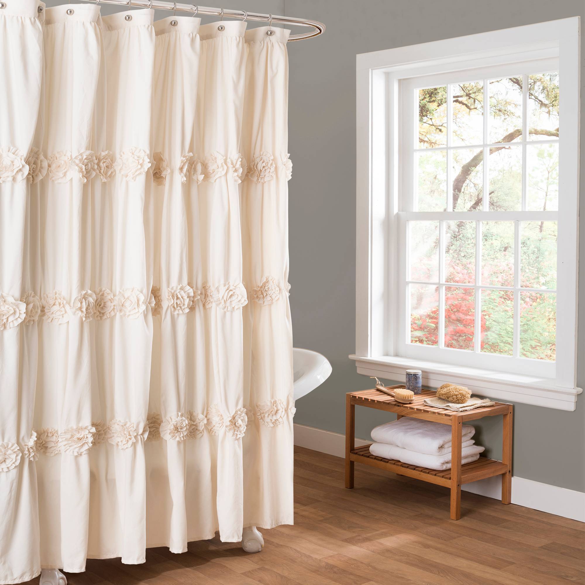 Darla Texture Shower Curtain Ivory - Lush Décor: Elegant Microfiber Bathroom Accessory, Buttonhole Top