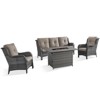 POCASSY 4-Piece Outdoor Furniture Set with 50000BTU Propane Fire Pit, All Weather Wicker Patio Fire Pit Table Set with 3-Seater Sofa and Club Chair - 3 of 4