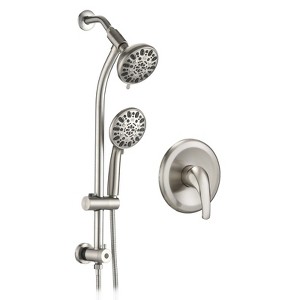 PROOX 7-Spray Patterns with 5 in. Wall Mount Dual Shower Heads with Drill Free Slide Bar and Valve - 1 of 4