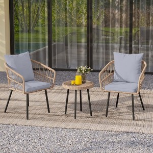 Accent Chairs Set of 2 Mid-Century Modern Chair with Pillow Upholstered Lounge Arm Chair with Side Table & Soft Cushion for Living Room - 1 of 4