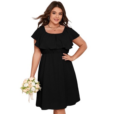 Women Plus Size Cocktail Party Dress Summer Ruffle Casual Dress Square Neck Wedding Guest Dress