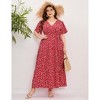 Garvee Women Plus Size V Neck Wrap Maxi Dress High Waist Ruffle Summer Casual Dress with Belt Short Sleeve - 4 of 4