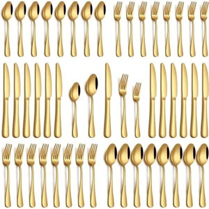 40-piece gold and silver cutlery set, 8-person stainless steel cutlery set, food-grade knives, forks and spoons. - 1 of 4