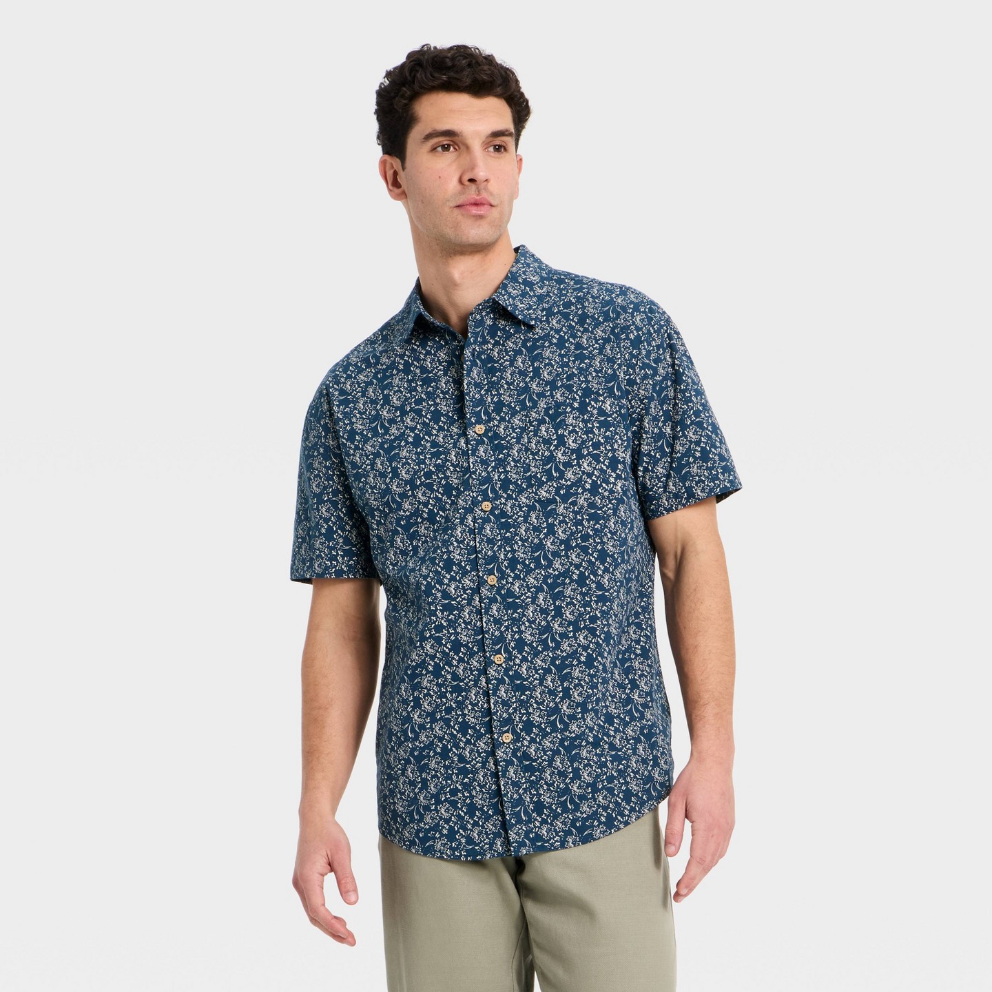 Мужская рубашка Goodfellow & Co Short Sleeve Slub Button-Down, цвет: Тёмно-синий — фото 1