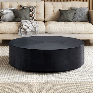 Round Coffee Table End Table Cocktail Table Accent Table SIde Table Center Table, No Need Assembly, Walnut/Black-ModernLuxe - 1 of 4