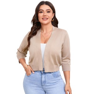 Clearlove Women's Plus Size Cardigan 3/4 Sleeve Lightweight Shrug Open Front Cropped Top - 1 of 4