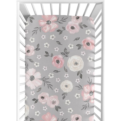 Sweet Jojo Designs Girl Baby Fitted Crib Sheet Watercolor Floral Grey ...