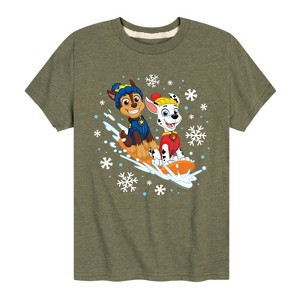 Boys' - Paw Patrol - Chase and Marshall Sledding Short Sleeve Graphic T-Shirt - 1 of 4