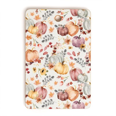 Ninola Design Pumpkins Fall Floral Ecru Cutting Board Rectangle - Deny Designs