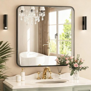 Square Bathroom Mirror for Over Sink, Modern Metal Frame Shatterproof Wall Mirror - 1 of 4