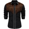 Men's Western Shirts Long Sleeve Suede Fringed Cowboy Shirts Casual Button Down Shirt Color Block Textured Cowboy Shirts - 4 of 4