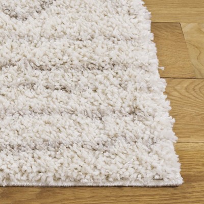Ivory Beige Hand-knotted Square Shag Rug, 5'1"