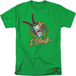 Spongebob Squarepants I Sleigh, Plankton Christmas Wreath Adult T-Shirt - 1 of 4