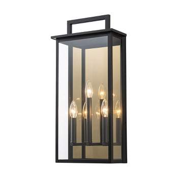 C Cattleya 3-Light Matte Black Outdoor Wall Light with Gold Reflector and Clear Glass Shade