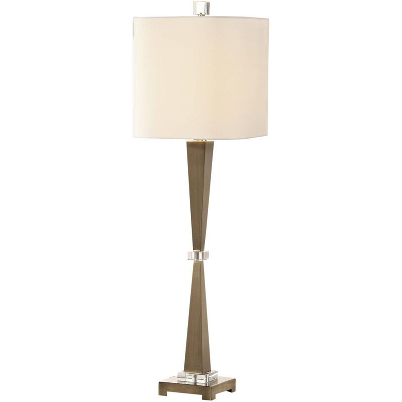 Uttermost Glam Art Deco Buffet Table Lamp 36 1/2" Tall Plated Antique Brushed Brass White Linen Shade for Living Room House Home, 2 of 4