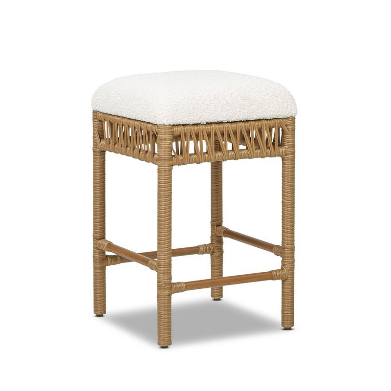 Jennifer Taylor Home Lucia 25.5" Backless Upholstered Counter Stool with Resin Rattan Frame, Ivory White Boucle, 5 of 9