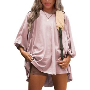 EXLURA Summer 3/4 Length Sleeve Womens Tops Casual Loose V Neck Tunic Tops Oversize T Shirts Solid Basic Tees Blouses 2025 - 1 of 4