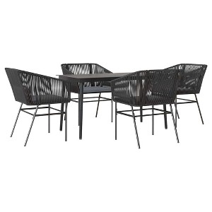 vidaXL Patio Dining Set with Cushions Table and Chairs Set Poly Rattan Glass - 55.1" x 27.6" x 29.1" Black 4 Piece - 1 of 4