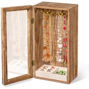 Rotating Wooden Jewelry Organizer with Ring Tray, Necklace Holder & Display Case for Bracelets, Earrings, Gift for Women - 1 of 4