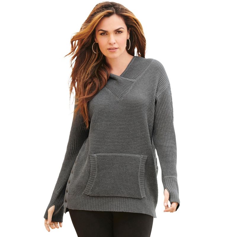 Roaman's Women's Plus Size Thermal Hoodie Sweater, 1 of 3