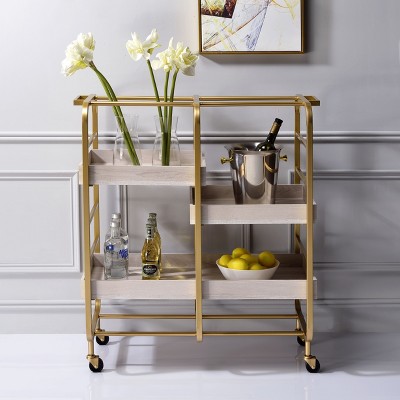 NicBex Mobile Kitchen Island Cart Metal Frame Kitchen Storage Cabinets with 3 Removable Trays and 4 Wheels for Kitchen, Gold