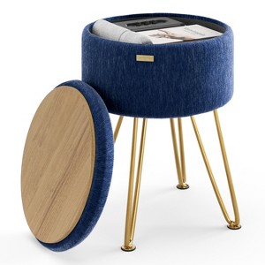 StorageBud Round Ottoman with Storage, Textured Velvet Storage Ottoman, Modern Foot Stool for Living Room and Bedroom - 1 of 4