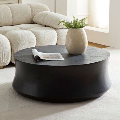 Round Fiberglass Coffee Table,Modern Living Room Vintage Handcraft Drum Coffee Table For Bedroom Apartment,No Need Assembly-Coolbibila