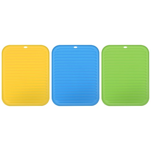 Unique Bargains Dish Drying Mat Set Silicone Drain Pad Heat Resistant  Suitable For Kitchen 3 Pcs Green Blue Yellow : Target