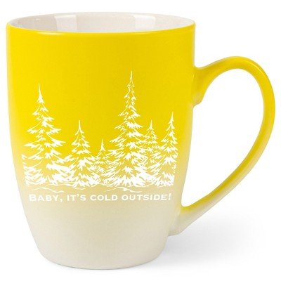 Elanze Designs Baby, It's Cold Outside Two Toned Ombre Matte Yellow and White 12 ounce Ceramic Stoneware Coffee Cup Mug